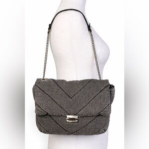ZARA Puffy Denim Shoulder Bag Quilted Chain Strap Trendy Chic Y2K